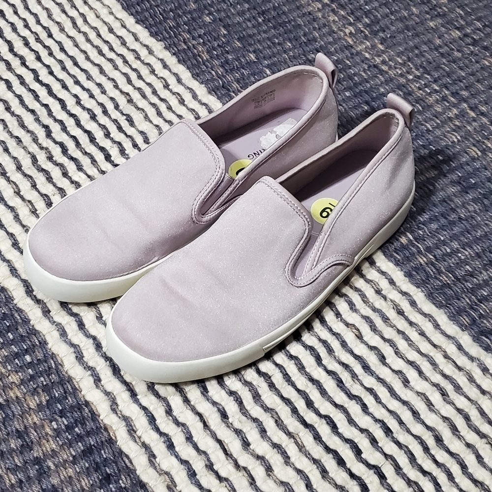 Call it spring purple flat slip on Sneakers shoes.